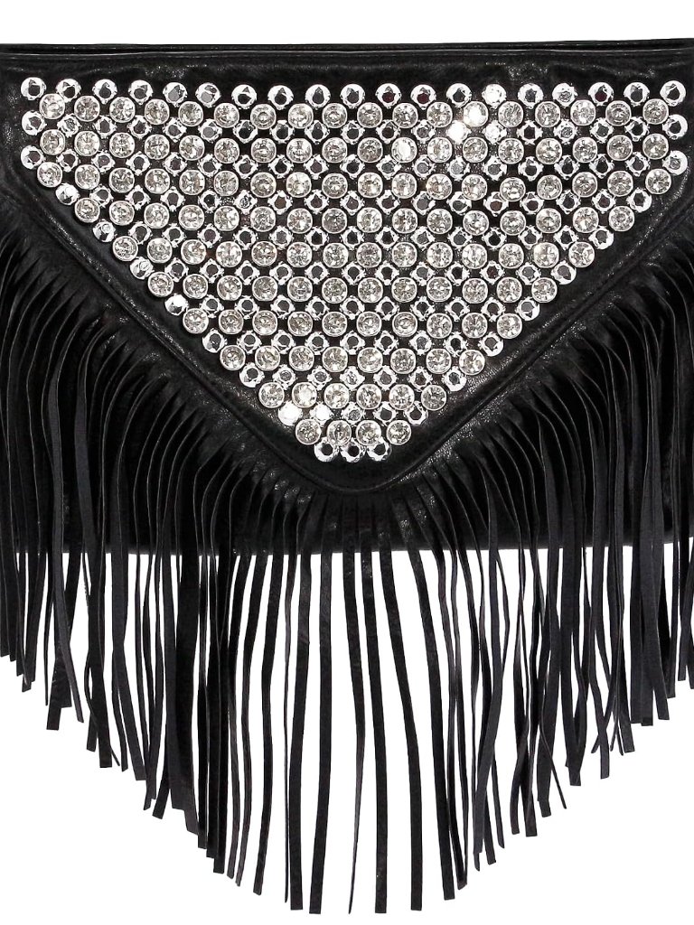 Womens Suede Pu Leopard Print Shoulder Bag Fringe Tote Bag Cluth Studded Decor P